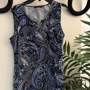 Tommy Hilfiger Navy and White Paisley Tank Top